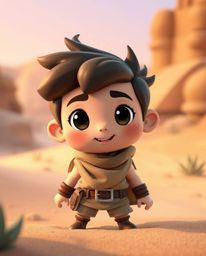 Embark on a thrilling desert adventure with an adorable Disney-style brave hero!  This charming character features smooth col