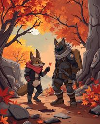 Embark on a cozy and futuristic adventure with a talking animal sidekick assisting a hero on their epic journey. This sci-fi 