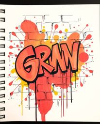 This artwork features a hand-drawn sketch in a vibrant, color sketchnote style. Warm-toned graffiti-style splashes in reds, o