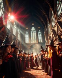 Immerse yourself in a world of young wizards at a magical school, brought to life with dramatic cinematic flair. Bright lens 