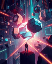 Explore a stunning intricate origami style illustration showcasing an epic scene of the modern future.  Experience the matrix