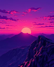 Journey to another realm with this Isekai anime style depiction of a sunset viewed from a high alpine peak. The scene is satu