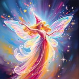 A captivating acrylic painting depicts a fairy godmother enveloped in a swirling vortex of sparkles. The artwork utilizes vo