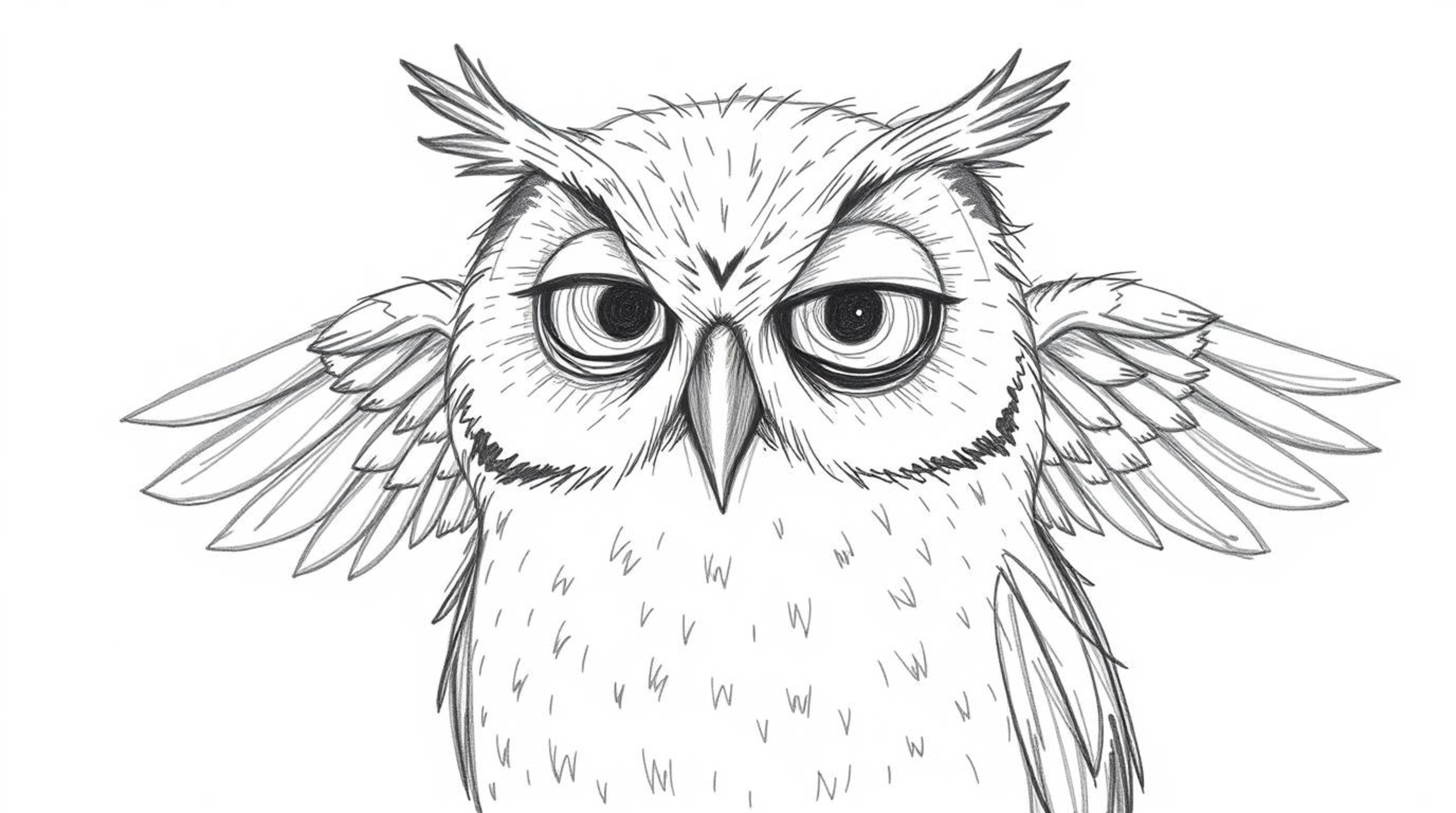 A charming, hand-drawn Pixar-style sketch depicts a blind owl with soft, feathery textures, ingeniously teaching birds to fly