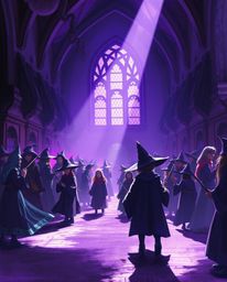 A captivating digital painting depicts a magical school brimming with young wizards. Bathed in deep ultraviolet hues and dra