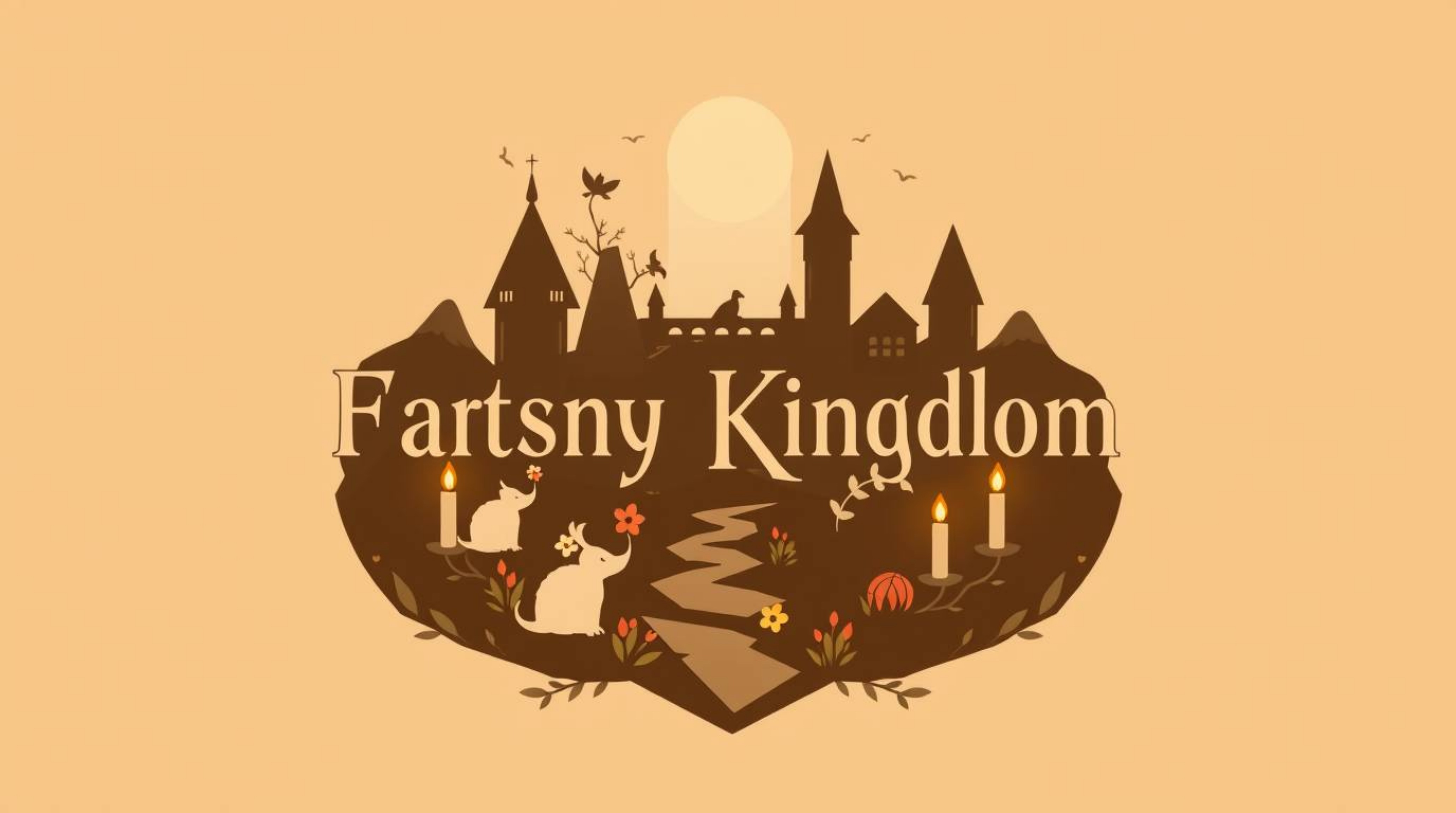 This logo design concept envisions a fantasy kingdom brought to life with natural earth tones, featuring quirky magical creat