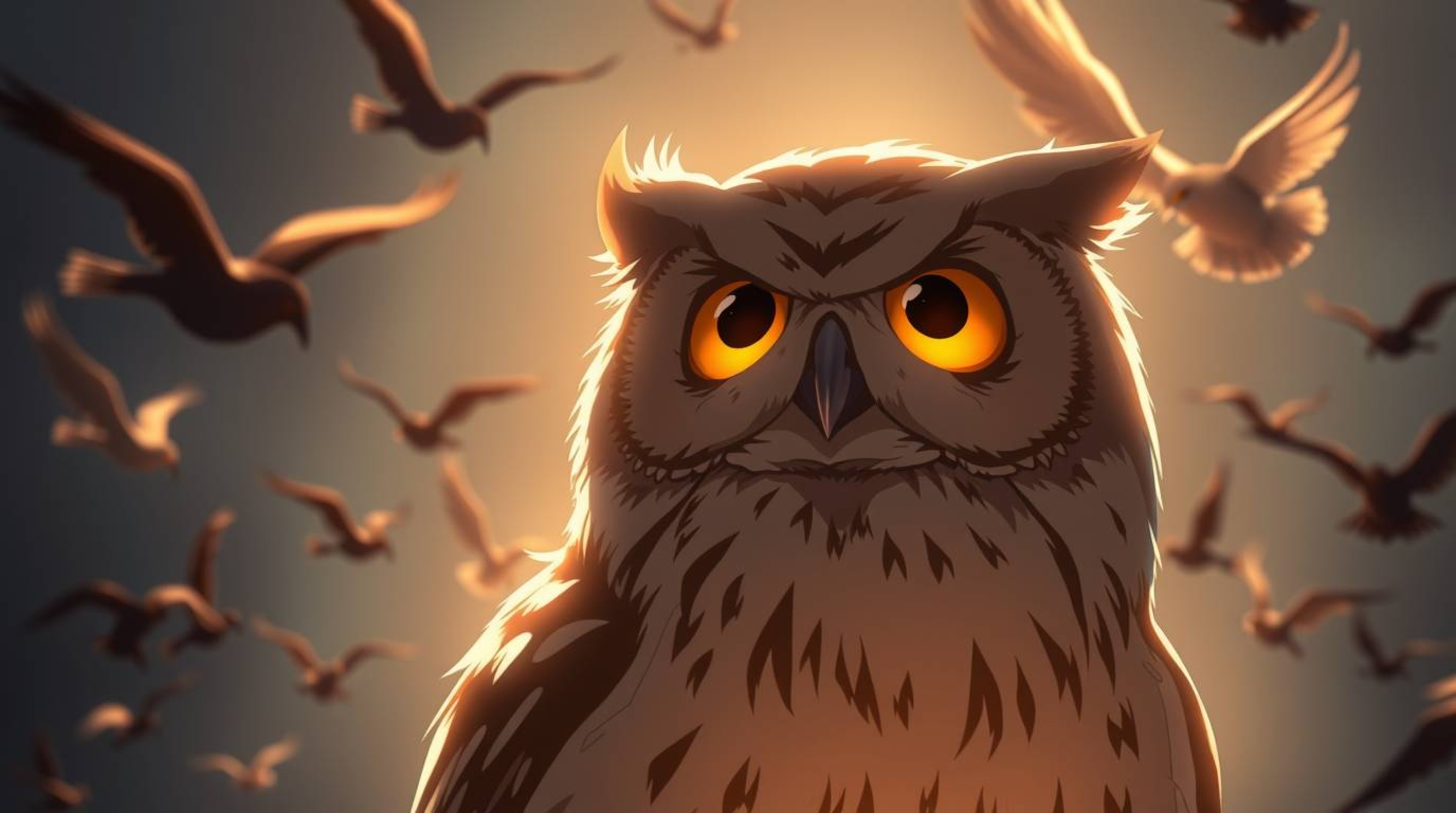 Experience a unique Isekai anime-style depiction of a blind owl, rendered in Pixar's charming aesthetic, as it embarks on a h