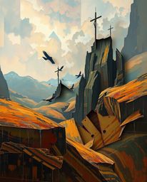 Explore a captivating fusion of classic and contemporary aesthetics with this digital glitch landscape. Reminiscent of classi