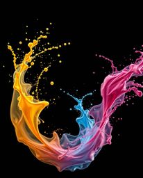 Immerse yourself in a futuristic sci-fi artistic photograph showcasing dynamic and colorful splashes against a stark black ba