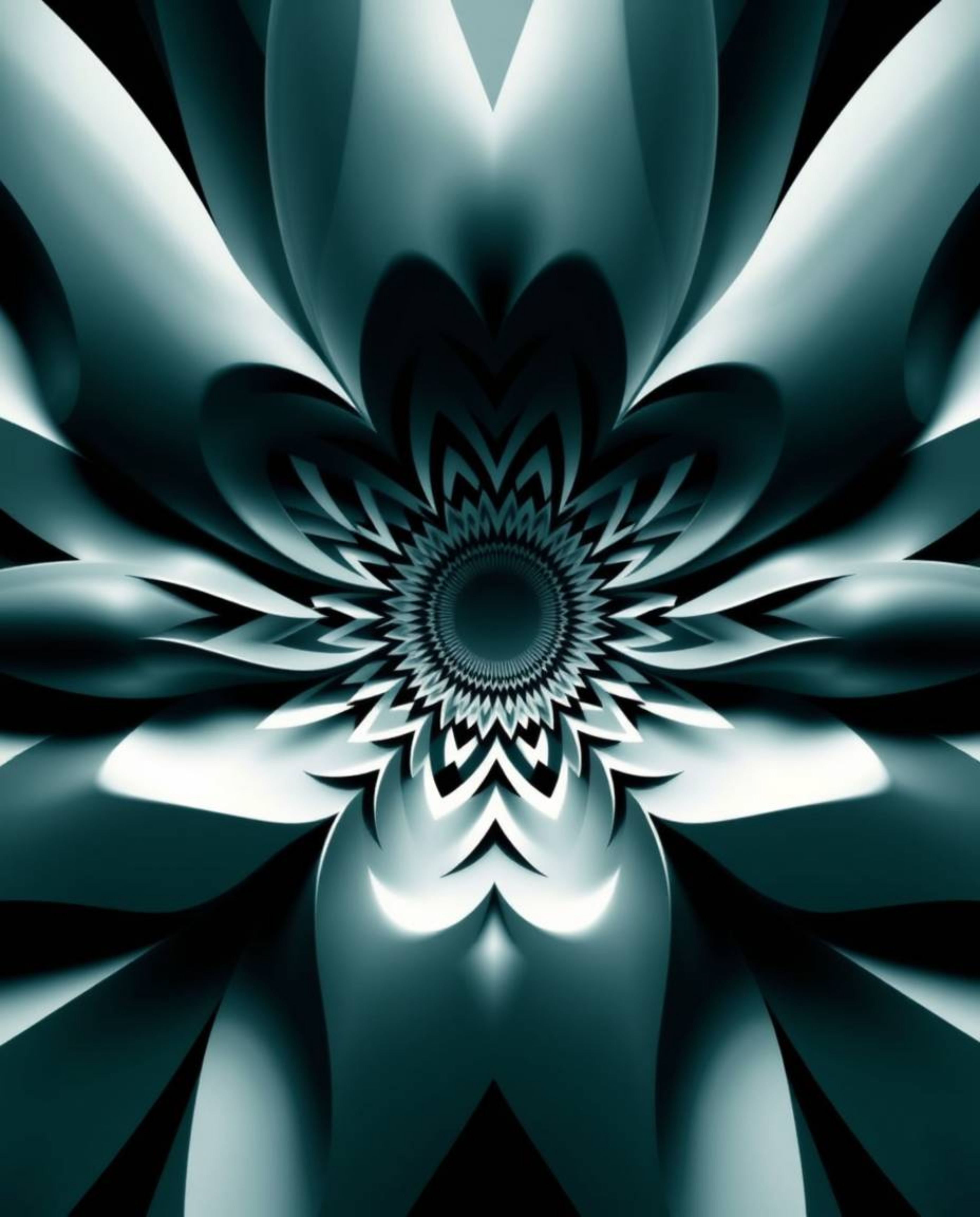 Explore the mesmerizing world of geometric patterns and optical illusions with this elegant black and white image. Featuring 