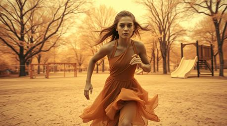 Witness a dramatic slow-motion run through a playground, captured in an otherworldly infrared spectrum.  The graceful and ele