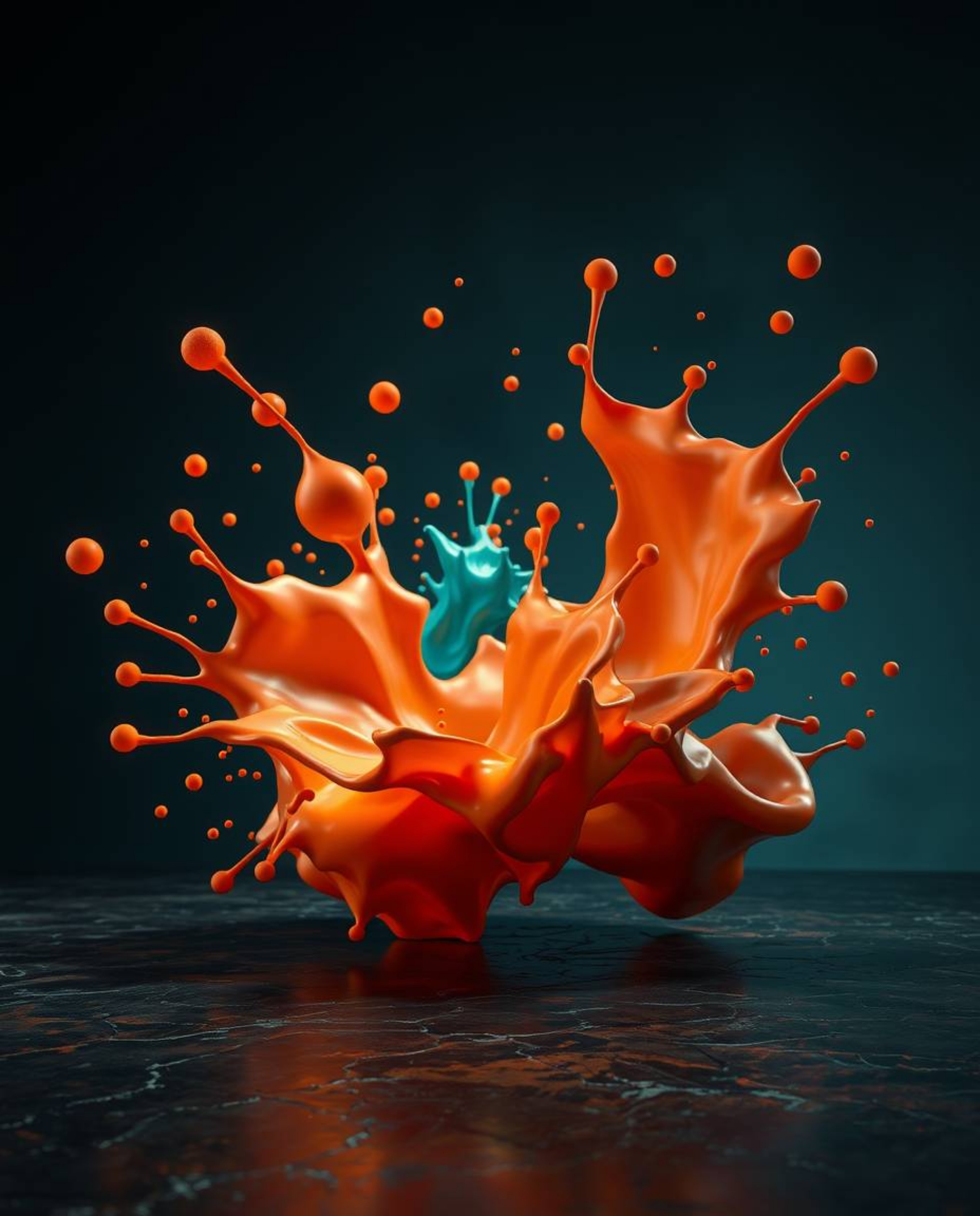 A captivating surreal digital artwork showcases abstract 3D colorful splash shapes floating weightlessly in space.  Rendered 