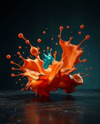 A captivating surreal digital artwork showcases abstract 3D colorful splash shapes floating weightlessly in space.  Rendered 