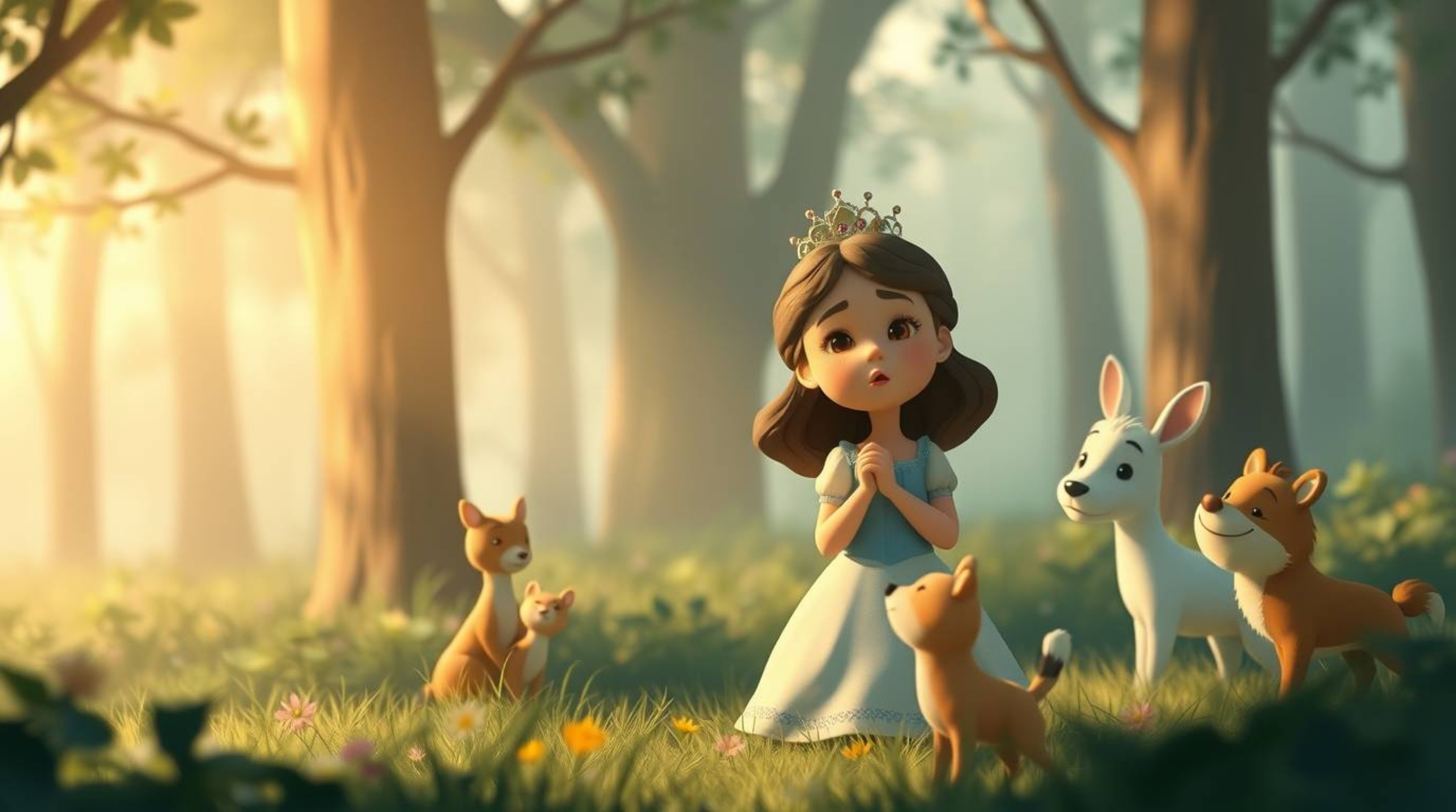 Immerse yourself in a gentle and soothing scene reminiscent of a vintage 2D animation, featuring a princess singing in harmon