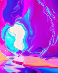 A captivating image showcasing vibrant, surreal 3D fluid shapes reminiscent of melted glass, set within a hyperrealistic sci-