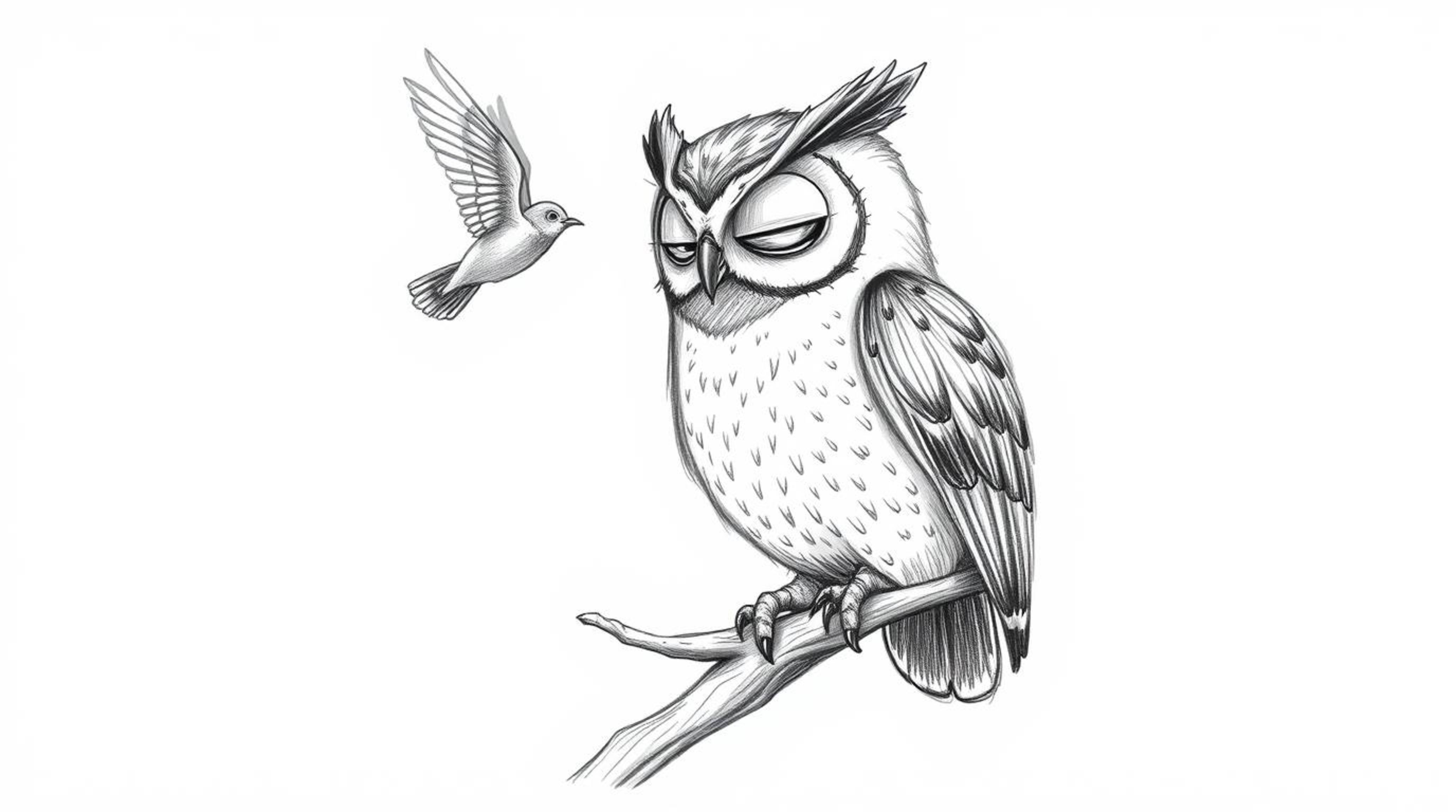 A heartwarming hand-drawn sketch depicts a blind, wise-looking owl, rendered in the charming style of Pixar, imparting the se