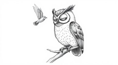 A heartwarming hand-drawn sketch depicts a blind, wise-looking owl, rendered in the charming style of Pixar, imparting the se
