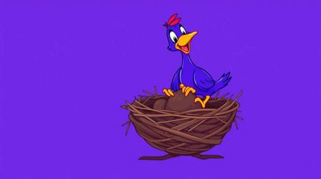 High-resolution stock photo showcasing two cartoon birds meticulously building a nest in a classic animation style. The image