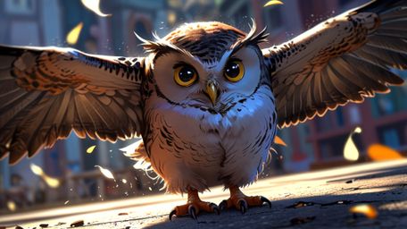 In a heartwarming and beautifully rendered scene that blends the styles of Pixar and anime, a wise blind owl serves as a flig
