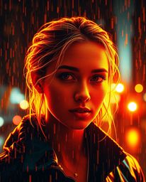 Explore the captivating world of digital glitch art with this collection of portraits. Each piece blends warm golden glows wi