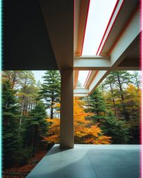 A captivating architectural photograph showcasing sharp lines and detailed structures, overlaid with a digital glitch effect 