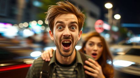 A captivating long exposure photograph captures a hilarious gross-out comedy moment.  Exaggerated facial expressions are shar