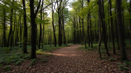 Download this stunning high-resolution stock photo depicting a thrilling chase through a mesmerizing looping forest backgroun