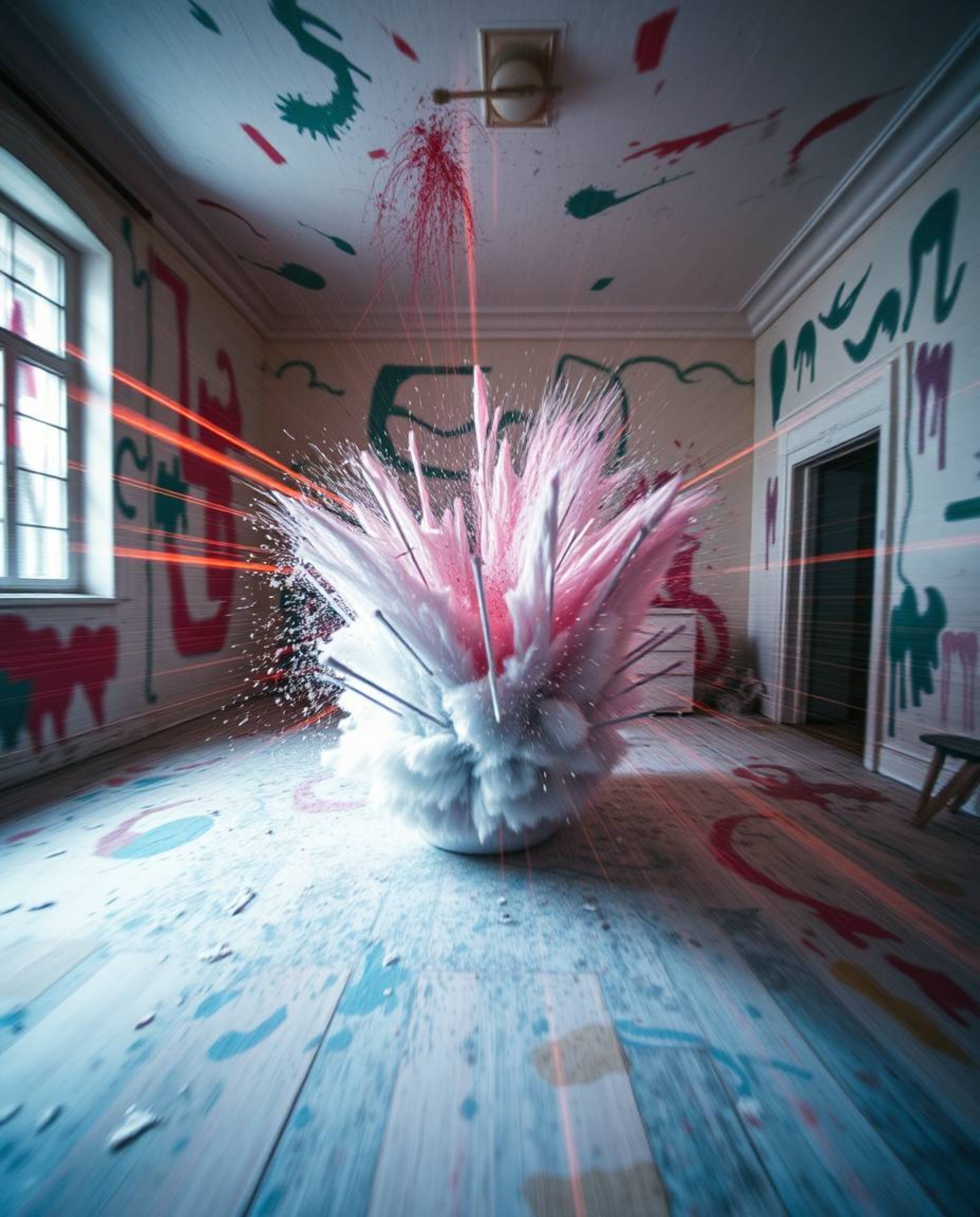 Experience the chaos and beauty of a paint explosion captured with dramatic cinematic techniques. This series blends long exp