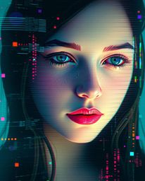 Immerse yourself in a mystic and enchanting digital glitch art portrait. This captivating piece showcases corrupted data and 