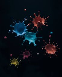 Dive into a mesmerizing world of abstract 3D art. This digital artwork features vibrant, colorful splash shapes floating weig