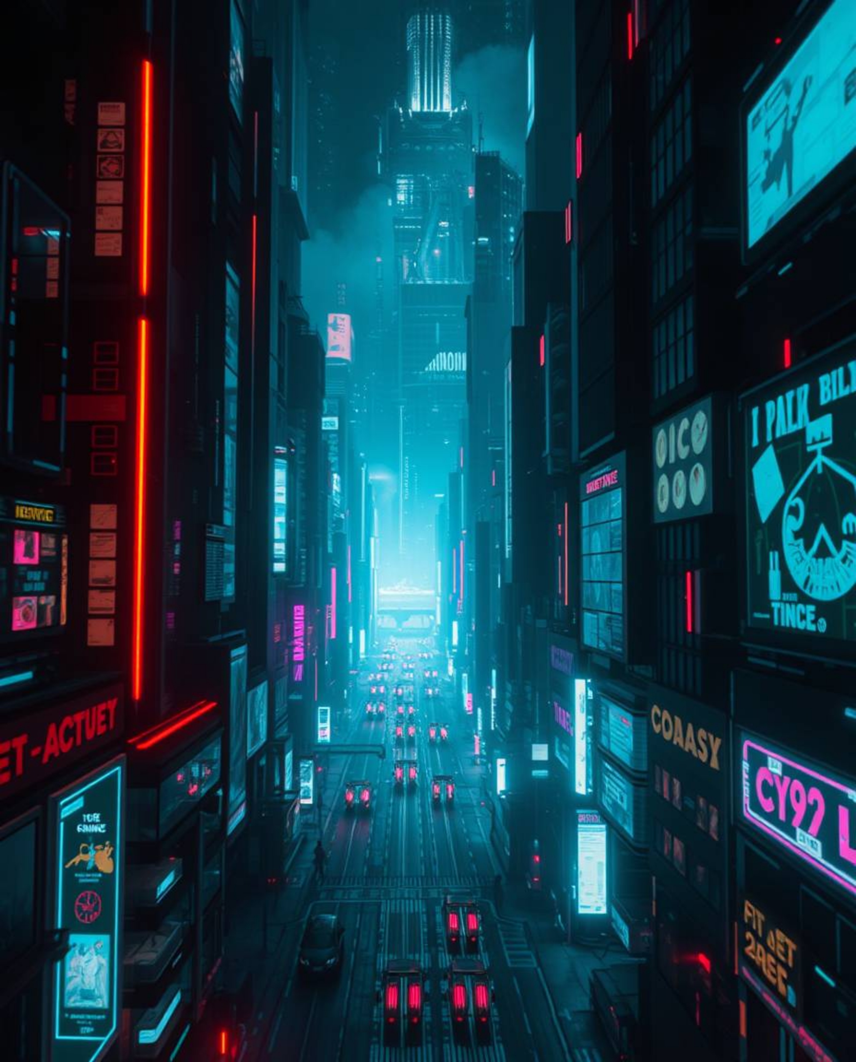 Dive into a moody, high-contrast world of a futuristic city rendered in glitch mode.  Flickering lights and broken holograms 