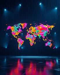 Experience a breathtaking and futuristic vision of our world with this stunning artwork. A world map is ingeniously crafted f