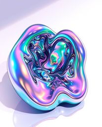 Explore a captivating high-angle color sketchnote featuring iridescent sculptural 3D fluid mercury shapes. This artwork showc