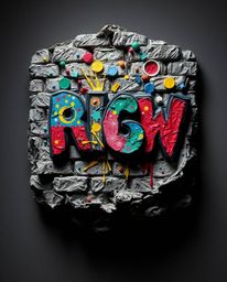 A captivating layered papier-mâché sculpture showcasing vibrant graffiti-style splashes on a brick wall.  This piece embodies