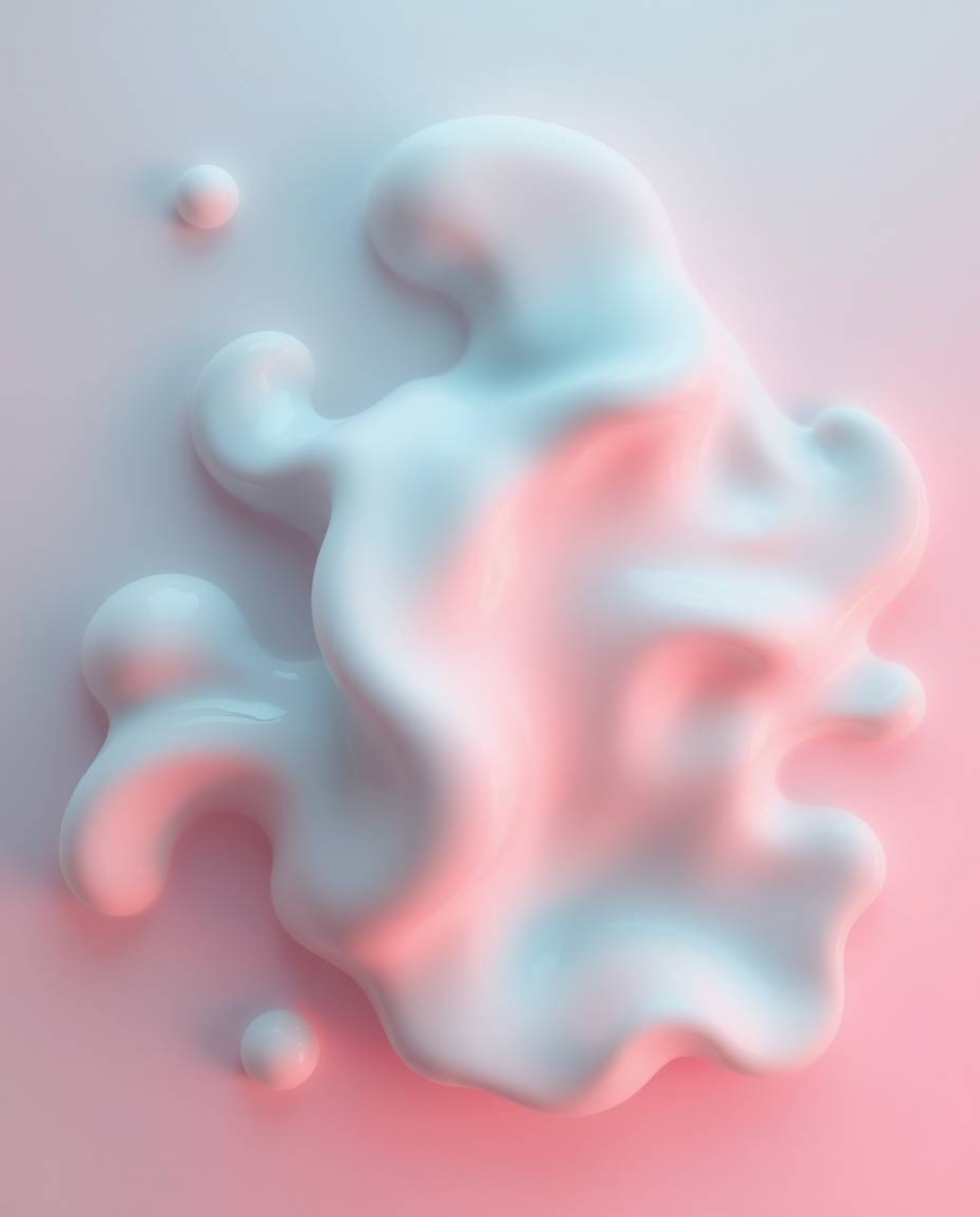 Explore mesmerizing overhead bird's-eye views of abstract 3D liquid forms rendered in soothing pastel colors and bathed in so