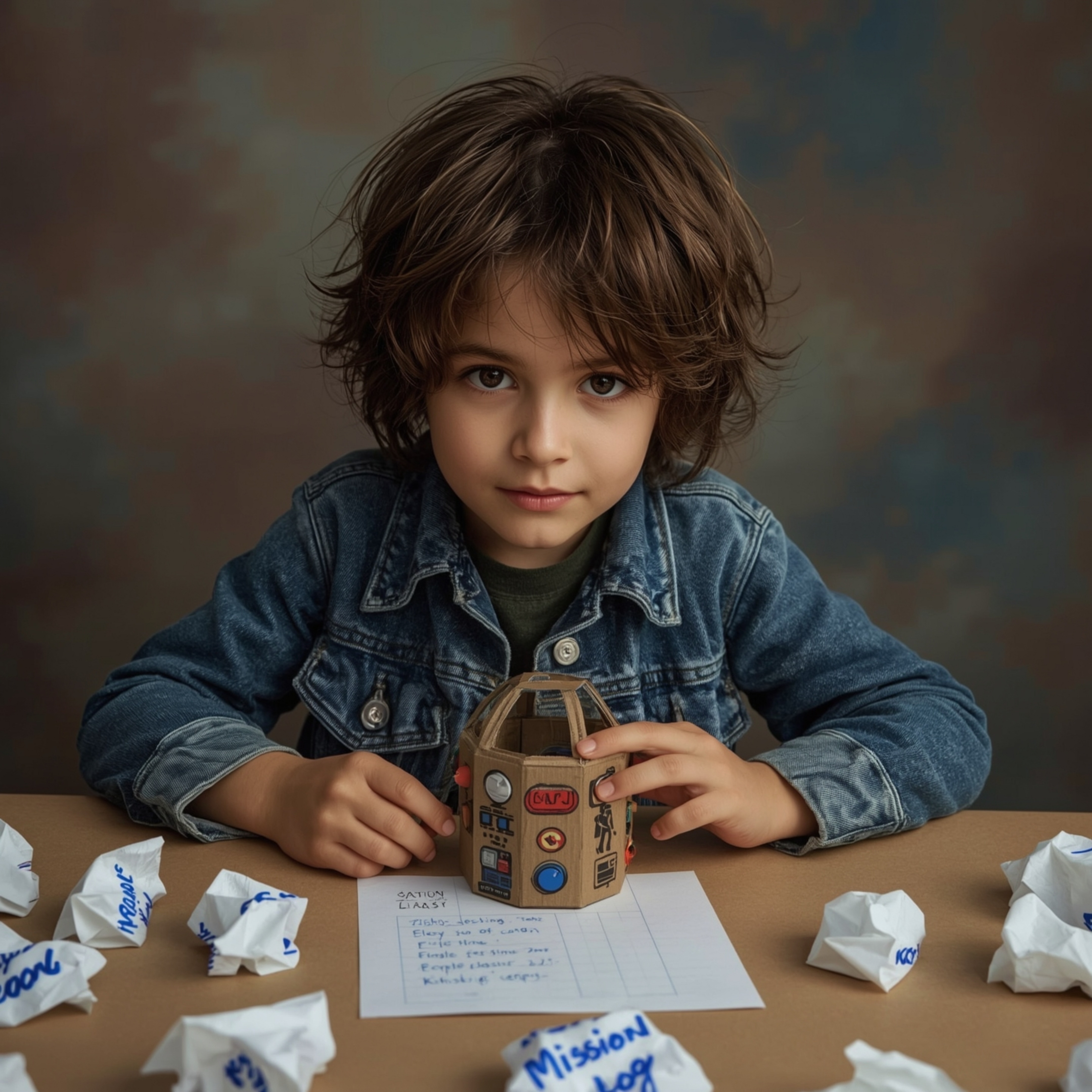 Immerse yourself in this exquisite high-fashion photography capturing a young boy with messy brown hair and bright, curious e