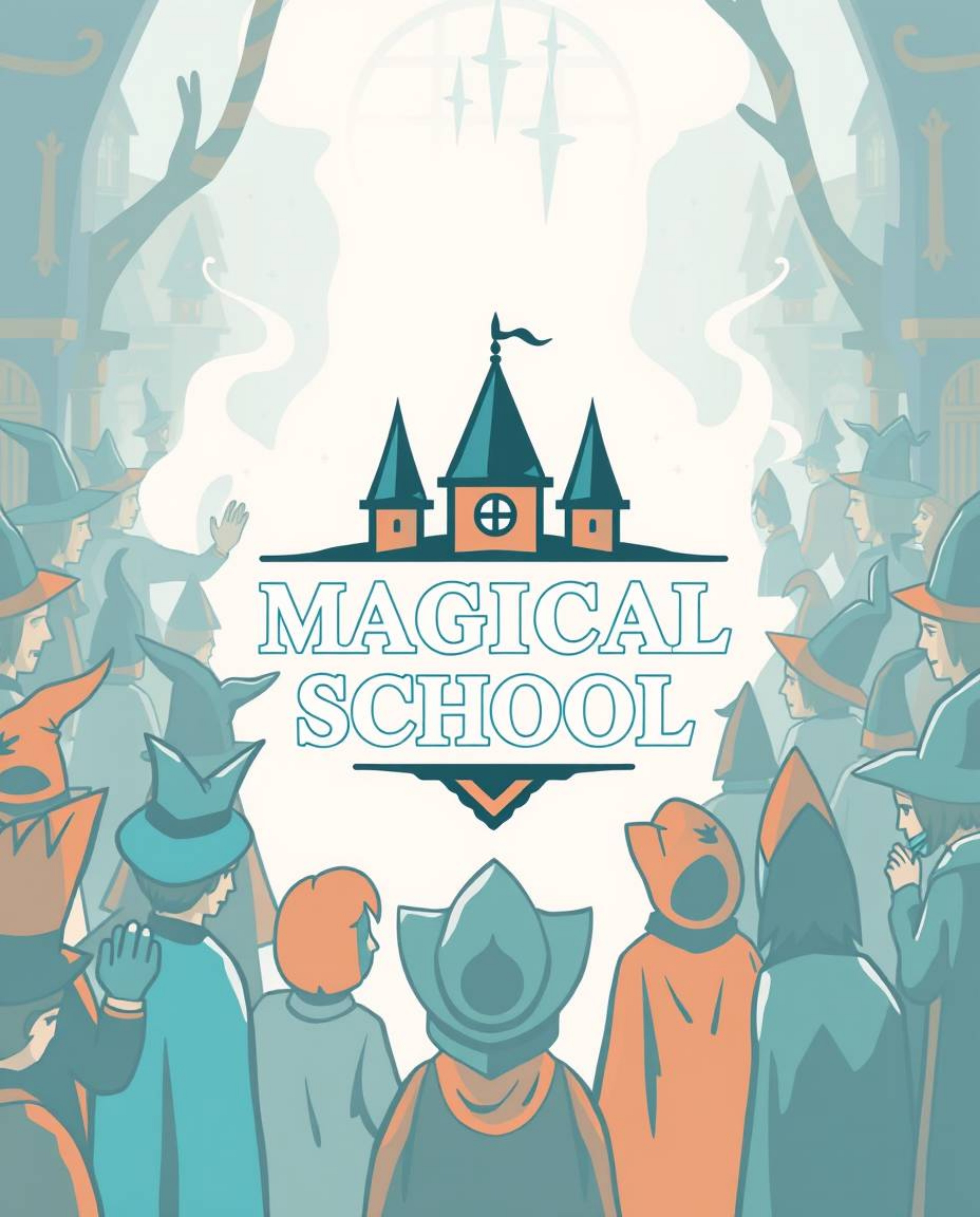 This logo concept features a magical school brimming with young wizards, visualized through a design that incorporates warm t