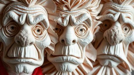 Explore the captivating world of artistic creation with a focus on close-up papier-mâché sculptures featuring meticulously sc
