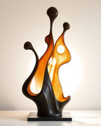 This stunning cast bronze sculpture showcases abstract liquid forms silhouetted against a light source, highlighting a 3D pas