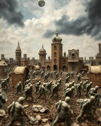Explore a visually stunning and unique battlefield scene featuring time-warped soldiers amidst crumbling buildings crafted fr