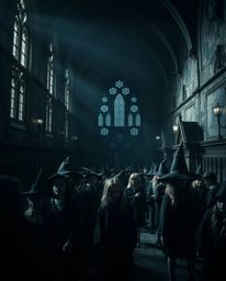 Explore a magical school teeming with young wizards, bathed in an eerie, creepy atmosphere. Strong, hard light casts direct, 