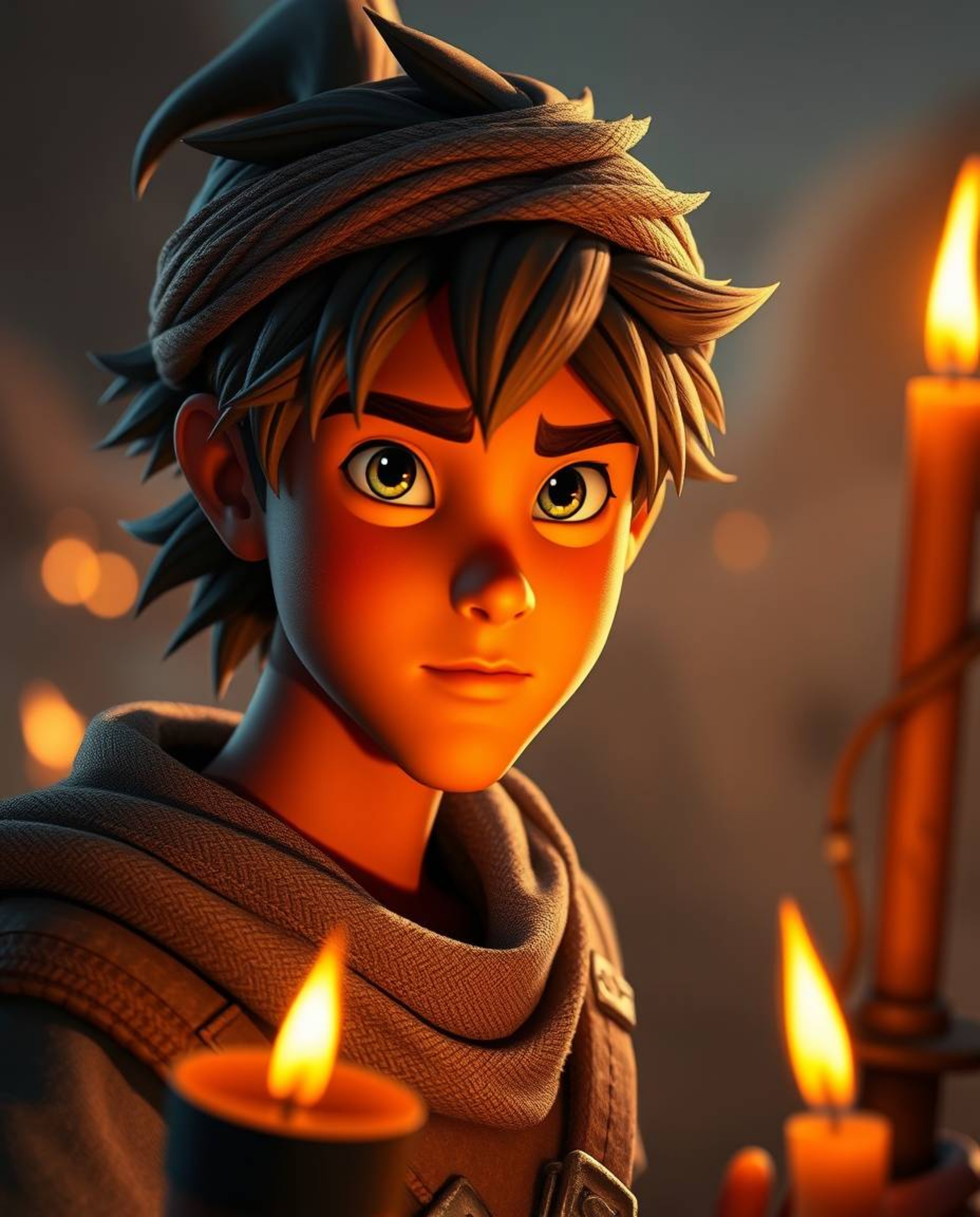 A captivating digital close-up showcases a brave, Disney-style hero embarking on a thrilling desert adventure.  Illuminated b