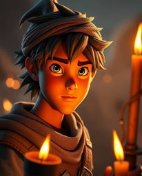 A captivating digital close-up showcases a brave, Disney-style hero embarking on a thrilling desert adventure. Illuminated b