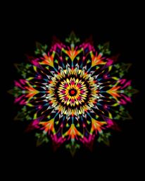 Experience the mesmerizing effect of a geometric floral mandala, where contrasting chiaroscuro lighting and dynamic motion cr