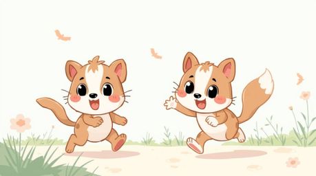 This artwork features an adorable and charming chase scene illustration, emphasizing exaggerated squash and stretch animation
