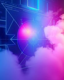 Explore a mesmerizing futuristic digital interface featuring captivating geometric patterns and a holographic aesthetic. Expe