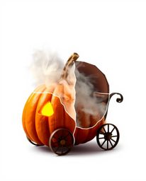 A high-resolution stock photo depicting a magical pumpkin transforming into a carriage.  This professional-quality image is p