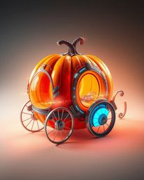 Witness a breathtaking transformation: a magical pumpkin seamlessly morphs into a futuristic carriage.  This captivating imag