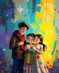 Experience the warmth of a heartfelt family reunion depicted in a vibrant Pixar-style painting. This artwork utilizes strikin