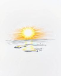 This is a hand-drawn sketch capturing a sunset sky mirrored in tidal pools on a beach. The artwork is characterized by rough 